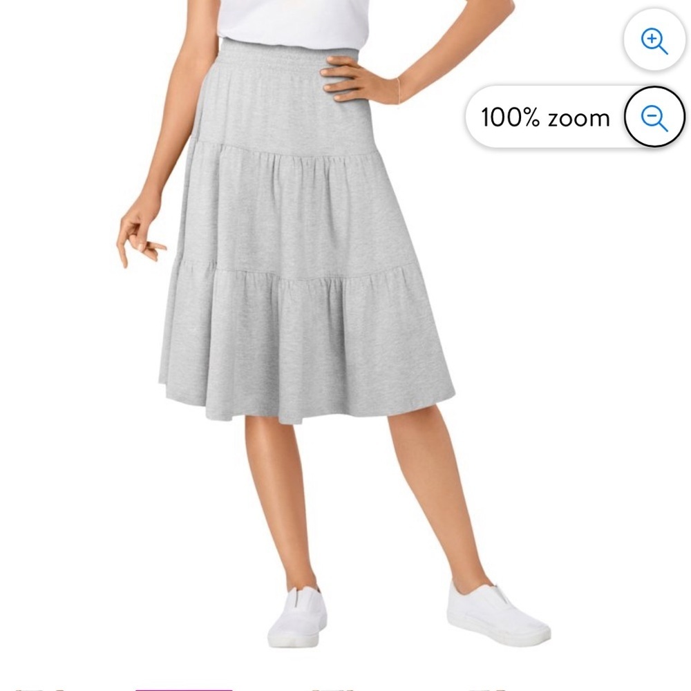 Woman Within Plus Size Grey Jersey Knit Tiered Skirt